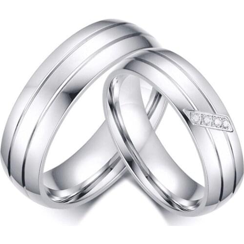 Silver Color Cubic Zirconia Wedding Bands Ring for Women Men Jewelry Stainless Steel Engagement Ring Anniversary Couple Gift