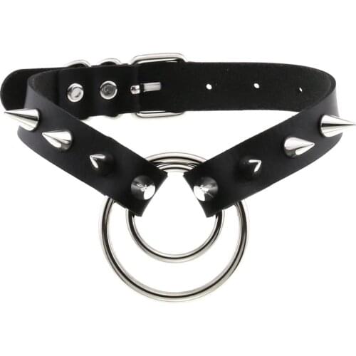KMVEXO Rivet Spike Choker Collar Necklace Egirl Women Emo Punk Goth Jewelry 2021 Double Circle Pendant Choker Gothic Accessories