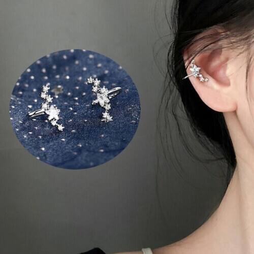 Luxury Cubic Zircon Star Ear Crawlers Earrings for Women White Crystal Ear Climbers Party Accessories Ear Cuff Clip Earrings