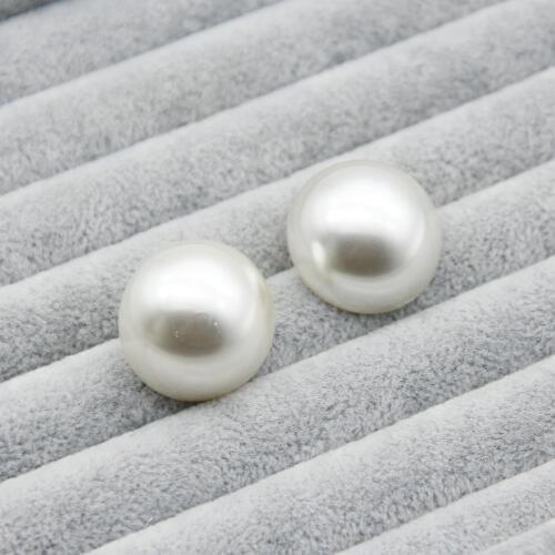 FishPeach 25mm Korean Style Simple Half-Round White Imitation Pearl Earrings Stud Earrings For Women Fashion Jewelry Accessories