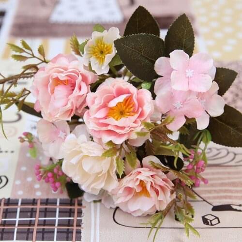 Silk Peony Bouquet Home Decoration Accessories Wedding Party Scrapbook Fake Plant Diy Pompom Artificial Rose Flower
