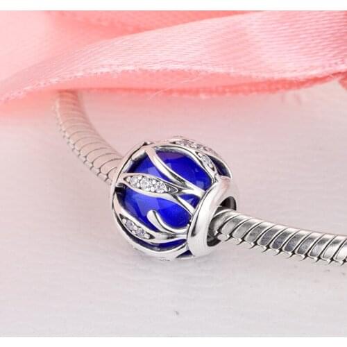 Blue Crystal Natures Radiance Charm Fi t Pandora Bracelet Necklace DIY Beads for Jewelry Making Women Gift 02634B