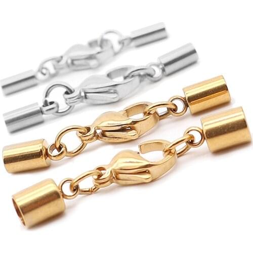 5pcs Stainless Steel Leather Connection Clasps Round Hole 1.5-10mm Bracelet Necklace End Cap Connection Hooks DIY Jewelry Making