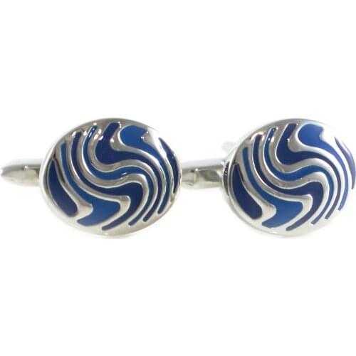Fashion Oval Blue Tonal Swirl Pattern Cuff Links Fathers Day Birthday Cuff Links