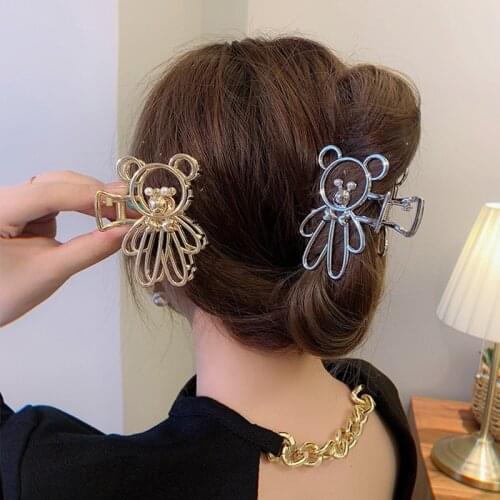 2021 New Metal Bear Hollow Clip Summer Head Shark Clip Elegant Temperament Ponytail Hair Clip Bath Clip