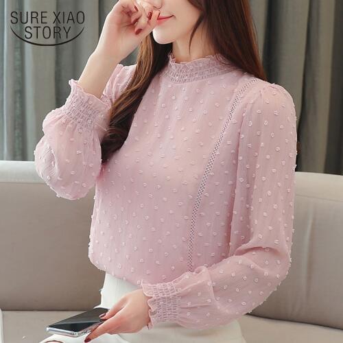 Feminine blouses 2019 Women Chiffon Blouses Long Sleeve Casual Women Tops Stand Collar Women Clothing blusas women 5401 50