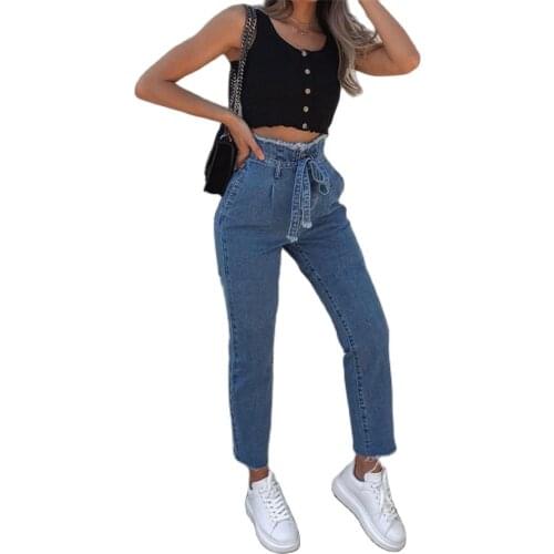 Summer Women Jeans Skinny Waist Belt Cotton High Waist Pants Work Streetwear Womens Clothing 2021 джинсы женские модны