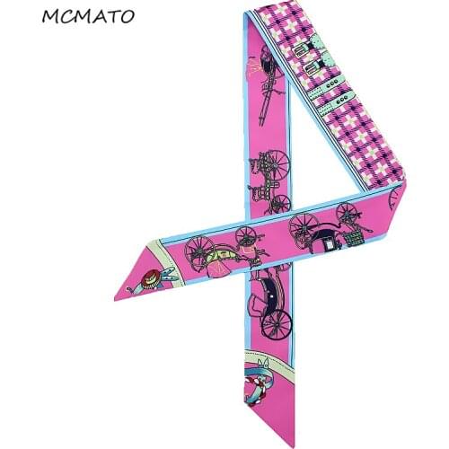 2019 Bag Scarf New Luxury Brand Women Small Silk Scarf Horse Print Head Scarf Handle Bag Ribbons Fashion Tie Long Scarves