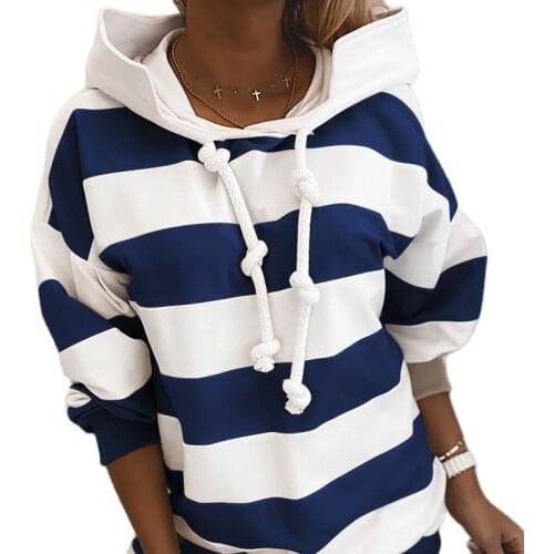 Stripe Womens Sweatshirt With a Hood Dropped Shoulder Long Sleeve Hooded Hoody Female Casual 2020 Autumn Loose Ladies Hoodies