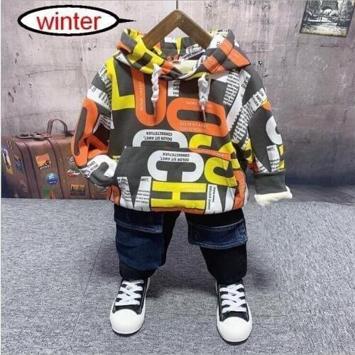 Winter Kids Clothes Baby Boys Thickening plush hoodie + plush jeans 2PCS Tracksuit Baby Boy Clothes Set Children Clothing sets