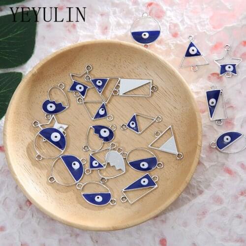 10pcs/lot Geometric Shape Blue Eye Charms Connectors For Women DIY Necklaces Bracelet Pendants Jewelry Findings Accessories