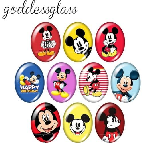 Disney Mickey Mouse Cute 10pcs 13x18mm/18x25mm/30x40mm Oval photo glass cabochon flat back bracelets Making findings