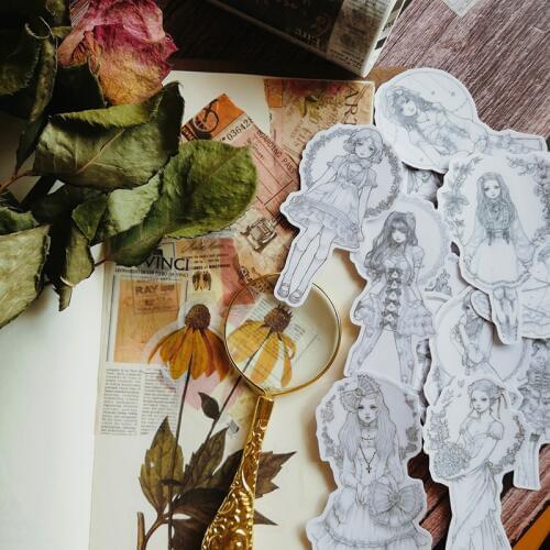 12PCS Retro anime girl Stickers Crafts And Scrapbooking stickers book Student label Decorative sticker DIY Stationery