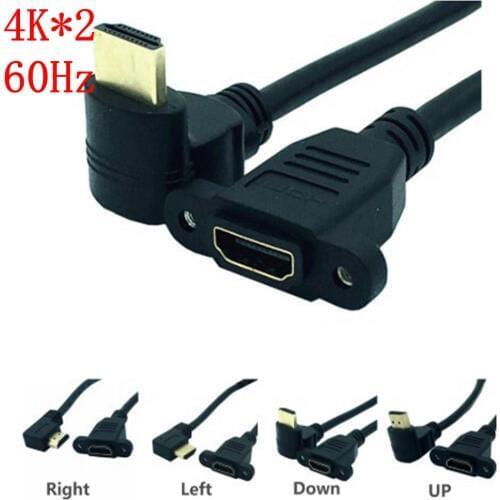 2.0 Right Angle Cable Right Left Up Down HDMI-compatible male to female panel mount w/ screw 4K*2k 60Hz HD extension cable 15CM