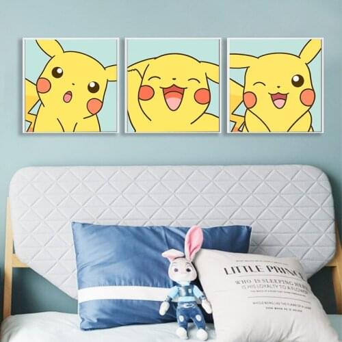 Pokemon Anime Cartoon 3PC Posters and Prints Wall Art Nursery Canvas Painting Pikachu Kid Decoration Picture Baby Bedroom Decor