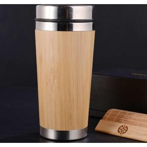 450ml New creative simple bamboo wood insulation cup portable bamboo stainless steel office coffee cup 50pcs/lot