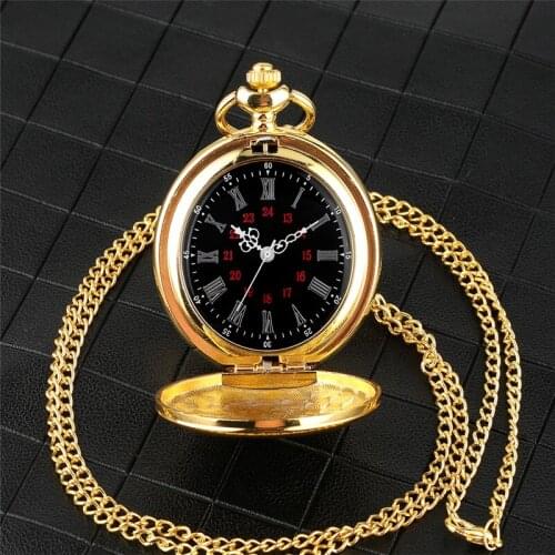 50pcs/lot Gold Black Roman Numerals Quartz Pocket Watch Steampunk Watches with Chain Wholesale