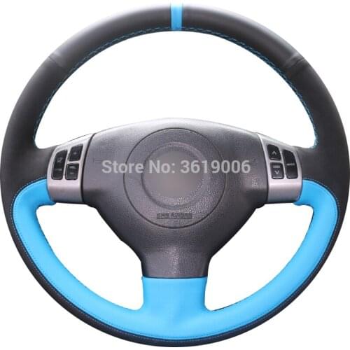 For Suzuki SX4 Alto Old Swift Hand-stitched Anti-Slip Blue Leather Black Suede DIY Steering Wheel Cover