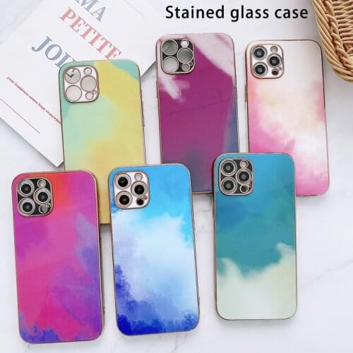 Stained glass case for iphonexs xr xsmax new thin scratch-resistant colorful tempered glass back cover for iphone11pro 12promax