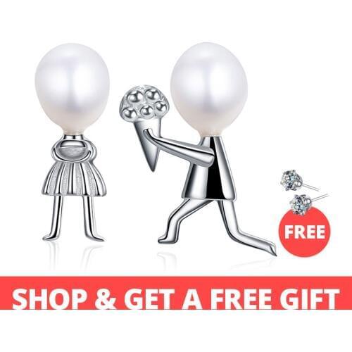 Dainashi 925 Sterling Silver Stud Earrings Love Proposal Freshwater Pearl Earrings Creative Ladies Earrings Gift for Wedding