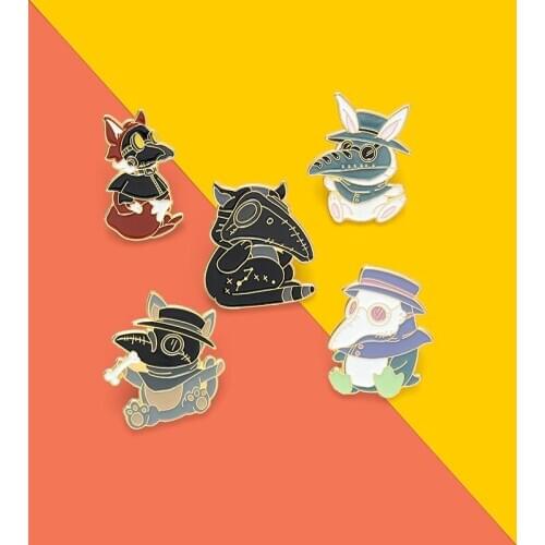 Plague Doctor Animal Enamel Pins Beak animal world Fox Rabbit Brooches Bag Lapel Pin Funny Cartoon Badge Jewelry Gifts for Kids