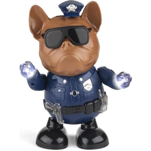 Electric Walking Dancing Police Dog Robot LED Flashing Lights Music Smart Interactive Electronic Singing Toy For Kids
