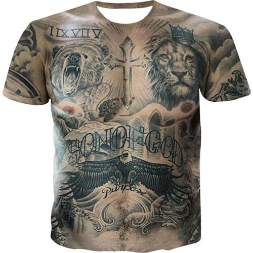 Sexy Tattoo Muscle T-shirt 3D Animal Printed Top Tees Male Summer Tshirt Hip Hop Camisetas Homme Streetwear Funny T Shirt