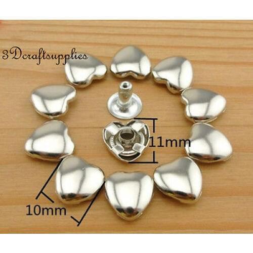 Rivets leather rivet bag clothing shoes heart studs 100 sets 10 mm nickel G49