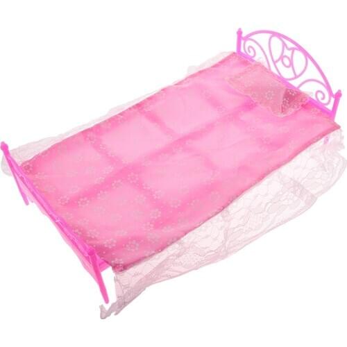 Dolls Bed with Bed Sheet Pillow Set for 1/6 Blythe Momoko Dolls House