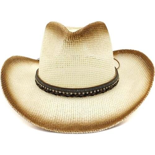 Summer Outdoor Seaside Sunshade Hat Unisex Women Brown Spray Paint Cowboy Straw Hat Wide Brim Sun Visor Caps Breathable Sunhat