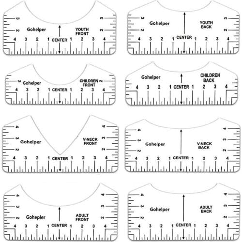 8pcs Shirt Ruler Design Guide T-shirt Guide Ruler Front And Back Of Clothes V-neck Alignment Tool For Adults Teenagers Children