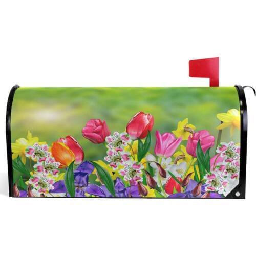 Spring Flowers Daffodils And Tulips Magnetic Mailbox Cover Custom Decorative Mail Box Covers
