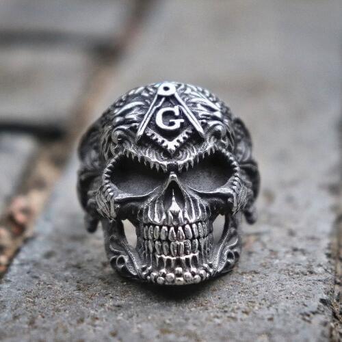Masonic Stainless Steel Mexico Sugar Skull Ring Mens Freemasonry Biker Rings Gothic Punk Jewelry