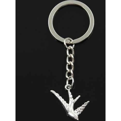Fashion 30mm Key Ring Metal Key Chain Keychain Jewelry Antique Silver Color Plated Flying Swallow Bird 26x25mm Pendant