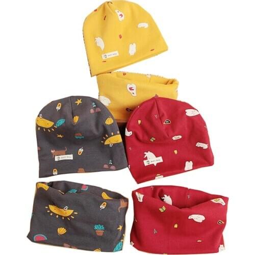 Fashion Baby Cap Set Cartoon Baby Cap Set Spring And Autumn Warm Collar Childrens Set Cotton Childrens Cap Scarf