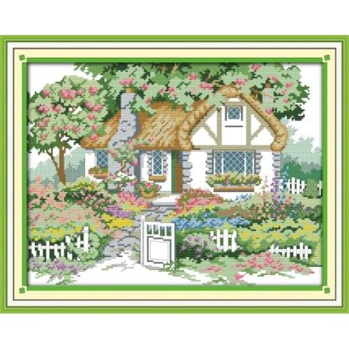 Spring garden cross stitch kit lanscape garden 14ct 11ct count printed canvas stitching embroidery DIY handmade needlework
