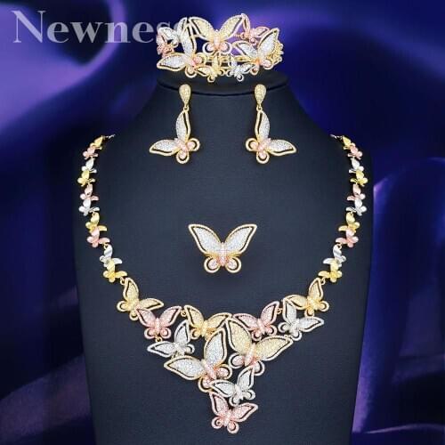 Newness Floral Petals Luxury Betterfly Luxury 4PCS Nigeria Statement Jewelry Sets Cubic Zircon Dubai Bridal jewelry Set