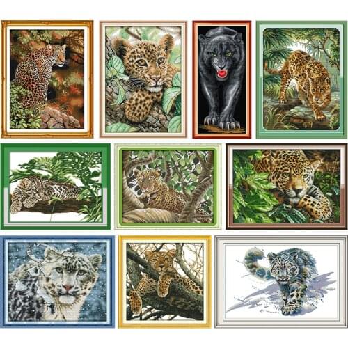 Cross stitch kits Snow Leopards Cheetah Jungle Leopard Counted Stamped Home Decor Animal Embroidery cross stitch set