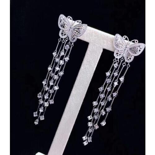 Insect 925 sterling silver with cubic zircon drop earring long tassels fine women jewelry free shipping high quality