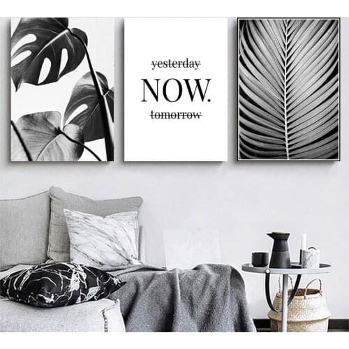 Nordic Style Tropical Leaf Wall Art Black and White Canvas Painting Quotes Poster Print Wall Pictures for Living Room Home Decor