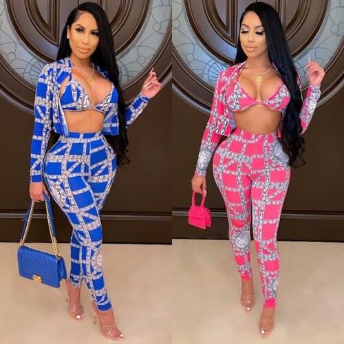 Neck Long Sleeve Cool Print Crop Top And Pants High Street Chic Lady Fashion Beach Style Lady Fashion Outfits