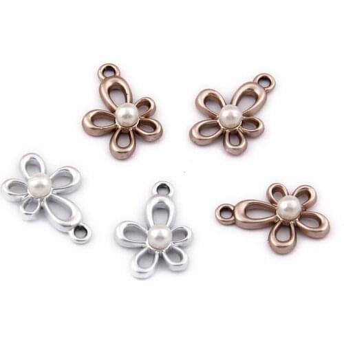 Wholesale 100pcs DIY Jewelry Findings Ornament Accessories Hollow Out Spring Flowers Alloy Silver Brown Metal Earring Charms