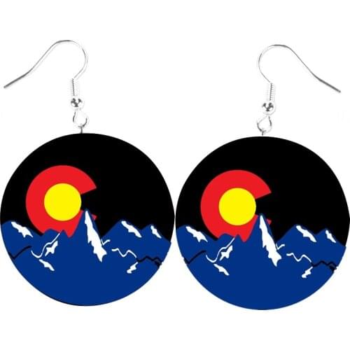 Wholesale Faux Leather Earrings- Colorado Mountain Flag Earrings