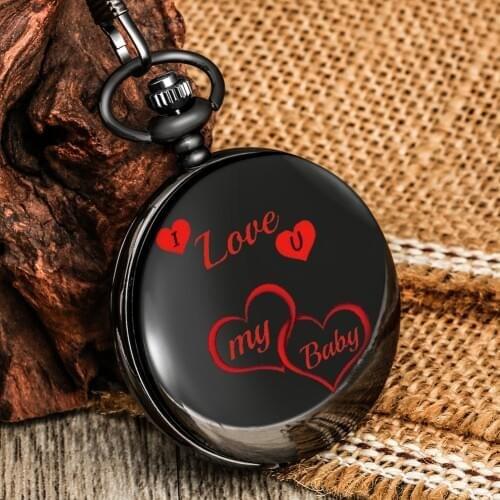 I Love You My Baby Pocket Watch Chain Sweetheart Small Clock High Quality White Quartz Dial Pendant Necklace Valentine Present