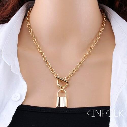 KINFOLK Fashion Punk With Lock Necklace For Women Chain Padlock Pendant Necklace Gothic Aesthetic Alternative Jewelry Gift