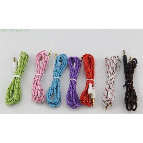 Braided Woven AUX 3.5mm Audio Car Extention Cable Wire Auxiliary Stereo Jack Male 1m 3ft Lead for Iphone 5 5c 5s for Ipod 500pcs