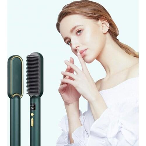 2 In 1 Portable Women Hair Straightener Curler Comb with Temperature Display