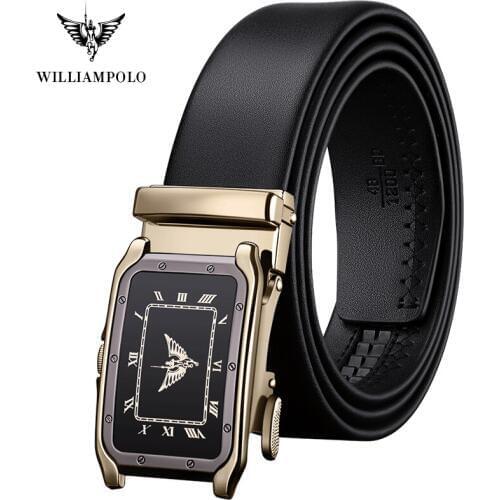 WilliamPolo Mens leather Brand Belt Men Top Quality Genuine Luxury Leather Belts for Men Strap Male Metal Automatic Buckle
