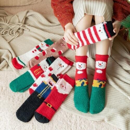 Christmas Socks Women Coral Fleece Socks Print Thicker Anti-slip Floor Socks Носки Женские Harajuku Woman Socks