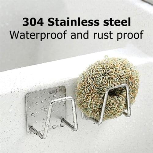 Kitchen Stainless Steel Sponges Holder Self Adhesive Sink Sponge Drain Drying Rack Kitchen Sink Accessories Storage Organizer